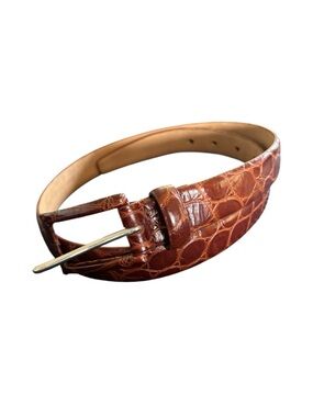 WCM New York Italian Leather Croc Embossed  1” Width Belt Sz S Brown Classic